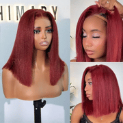 Reddish Brown Yaki Straight Pull Go 4x4 Lace Closure Bob Wig