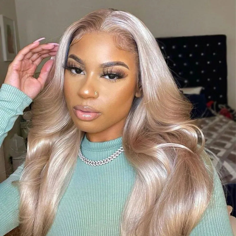 ?ZORI  24” ASH Blonde BODY WAVY LACE FRONT WIG Ombre Body Wave Wig Ash Blonde Lace Front Wig With Dark  main image 4