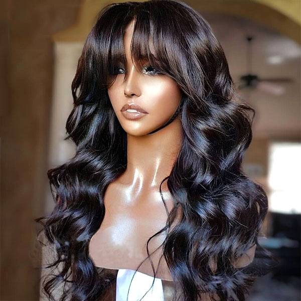 Flash Sale Pre Cut Bangs Put on & Go Body Wave Affordable Human Hair Wig Ashimary