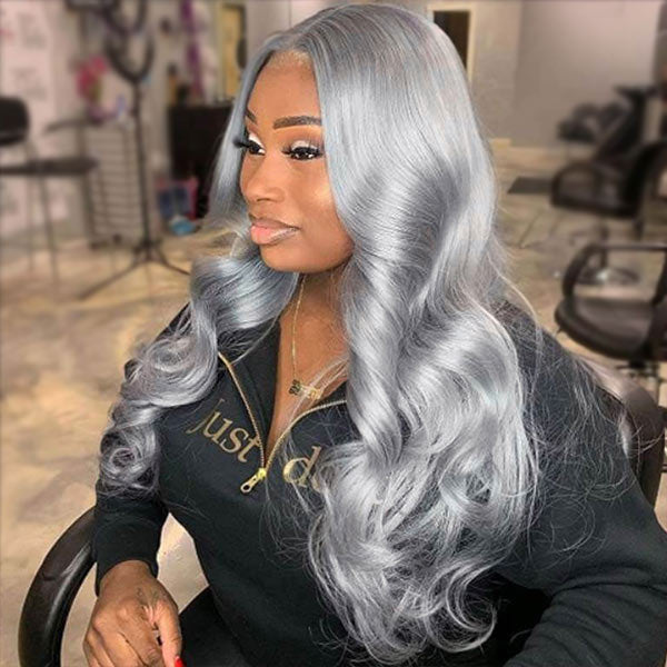 Grey Body Wave Transparent HD Lace Frontal Human Hair Wig