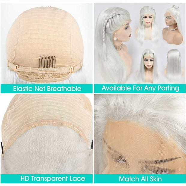BOGO SALE: $159=White Color 14" HD Transparent 4x4 Lace Closure Straight Wig+12'' BOB  2x1 Minimalist Lace Wig