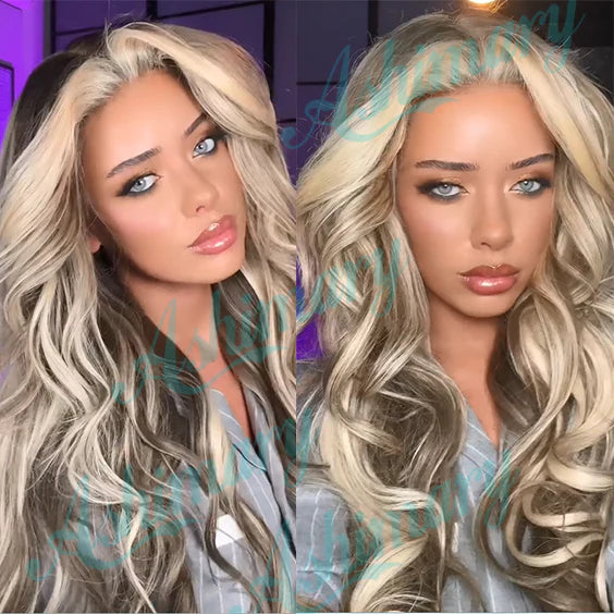 For TikTok | Blonde Balayage on Brown Hair Transparent Lace Frontal Wig Ashimary Hair