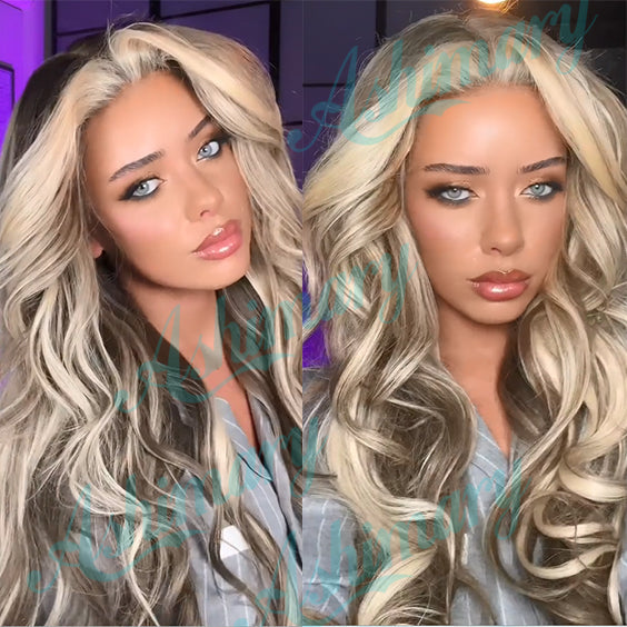 Flash Sale Customized Blonde Balayage on Brown Hair Transparent Lace Frontal Wig Ashimary Hair
