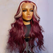 Hot Burgundy With Blonde Highlight Lace Frontal Wig Ashimary New Arrival