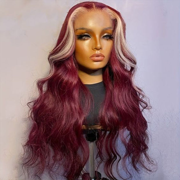 Hot Burgundy With Blonde Highlight Lace Frontal Wig Ashimary New Arrival