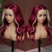 Hot Burgundy With Blonde Highlight Lace Frontal Wig Ashimary New Arrival