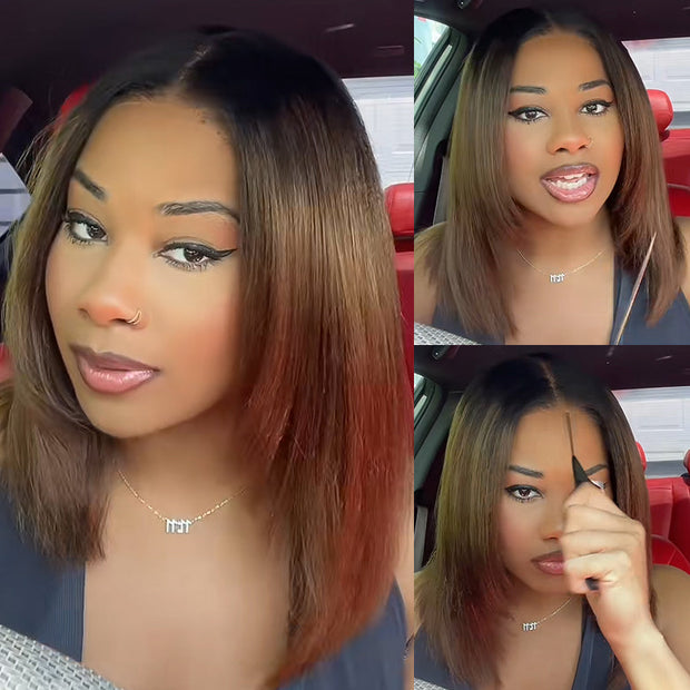 Flash Sale Highlight Bob Yaki Straight Human Hair 180% Density Pre Bleached Tiny Knots Glueless Wig
