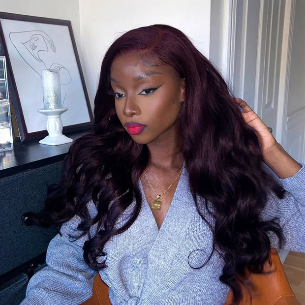 Dark Plum Glueless 360 Lace Frontal Wigs With Invisi Strap Ready & Go 