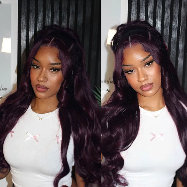 Dark Plum Glueless 360 Lace Frontal Wigs With Invisi Strap Ready & Go 