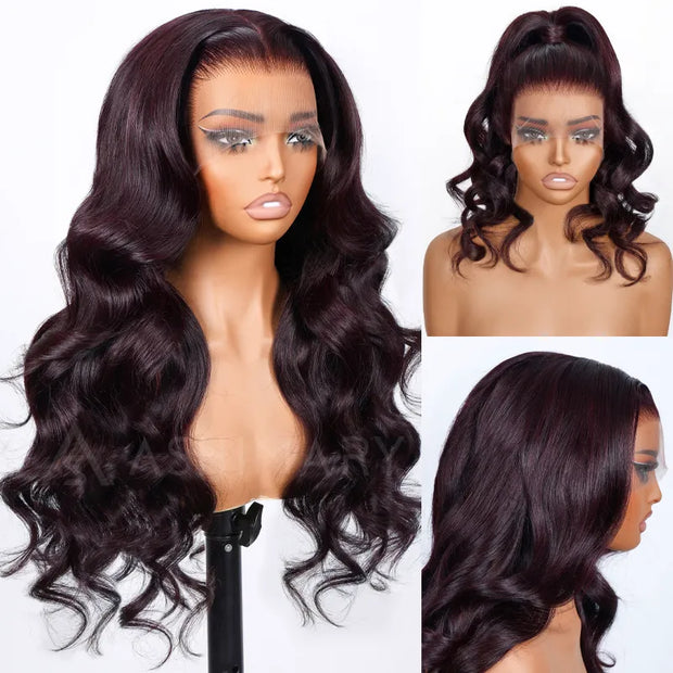 Dark Plum Glueless 360 Lace Frontal Wigs With Invisi Strap Ready & Go 