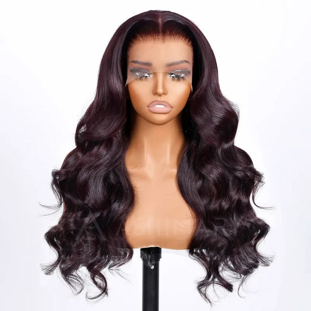 Dark Plum Glueless 360 Lace Frontal Wigs With Invisi Strap Ready & Go 