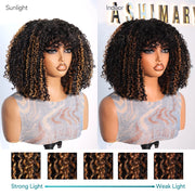 Pull Go 3x1 Scalp Illusion Wig with Natural Curly Bangs Highlight Kinky Curly Double Drawn Glueless Bob Wig