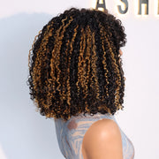 Pull Go 3x1 Scalp Illusion Wig with Natural Curly Bangs Highlight Kinky Curly Double Drawn Glueless Bob Wig