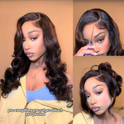 Balayage Highlight Pre-Styled Bouncy Body Wave Ready To Go Glueless Layer Wavy Bob Wig With Baby Hair