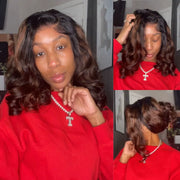 Balayage Highlight Pre-Styled Bouncy Body Wave Ready To Go Glueless Layer Wavy Bob Wig With Baby Hair