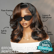 Balayage Highlight Pre-Styled Bouncy Body Wave Ready To Go Glueless Layer Wavy Bob Wig With Baby Hair