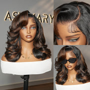 Balayage Highlight Pre-Styled Bouncy Body Wave Ready To Go Glueless Layer Wavy Bob Wig With Baby Hair