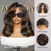 Balayage Highlight Pre-Styled Bouncy Body Wave Ready To Go Glueless Layer Wavy Bob Wig With Baby Hair