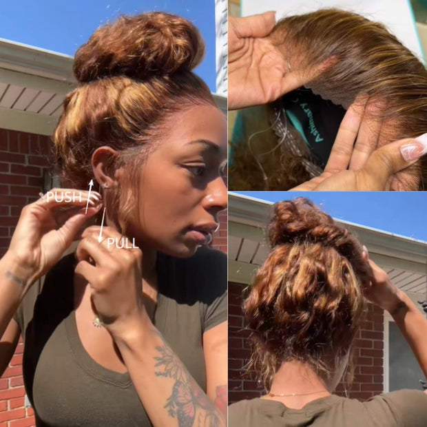 Water Wave Highlight Ombre Color Invisi Strap Snug Fit 360 Skin Lace Frontal Wig Glueless Human Hair