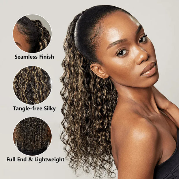 Blonde Highlight Water Wave QuickCurl Drawstring Ponytail Extension