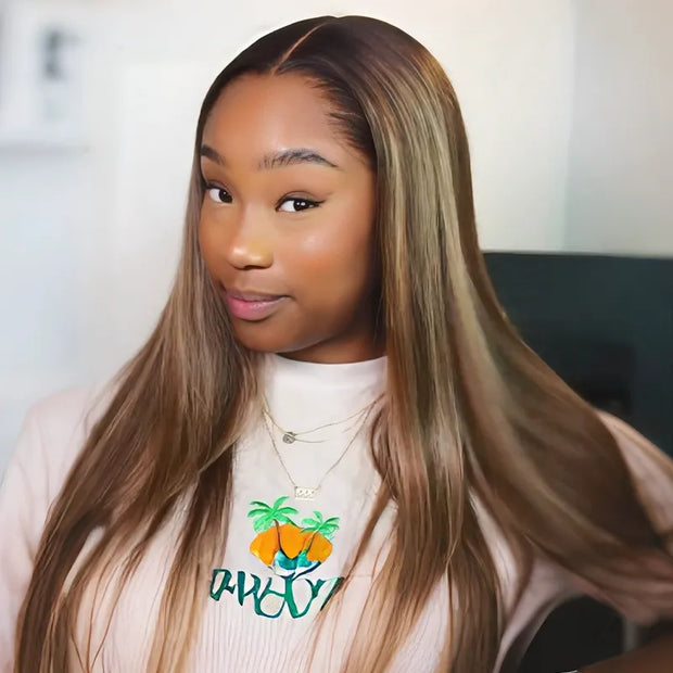 Blonde Highlights With Dark Roots Straight Wig