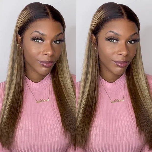 Blonde Highlights With Dark Roots Straight Wig