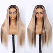 Highlight Blonde Ombre Straight Wig 6x4.5 Transparent Glueless Lace Beginner Friendly Ready To Go Wig