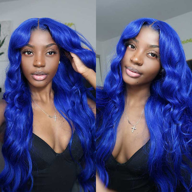 13x4 lace front body wave wig blue color