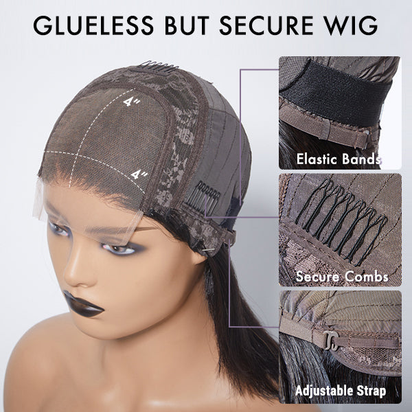 Glueless Double Drawn Blunt Cut Bob Transparent Lace Wig 10A Double Drawn Human Hair