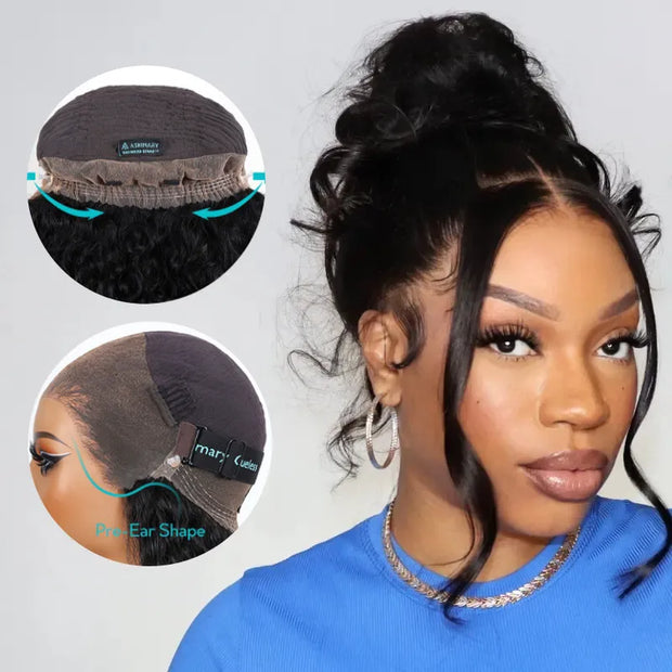 Flash Sale Invisi Strap 360 Glueless Lace Wig Wavy & Curly Human Hair Pre Cut Lace Wig