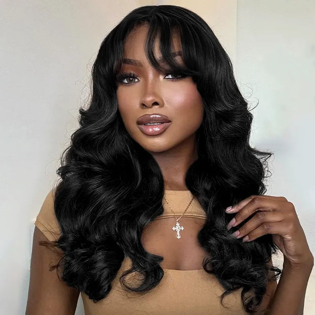 Flash Sale Full Machine Made Body Wave Wig With Bangs Natural Look Beginner Friendly