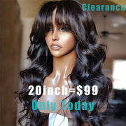 Flash Sale Pre Cut Bangs Put on & Go Body Wave Affordable Human Hair Wig Ashimary