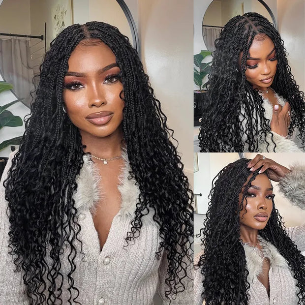 Full Lace Knotless Boho Curls Braided Long Wig