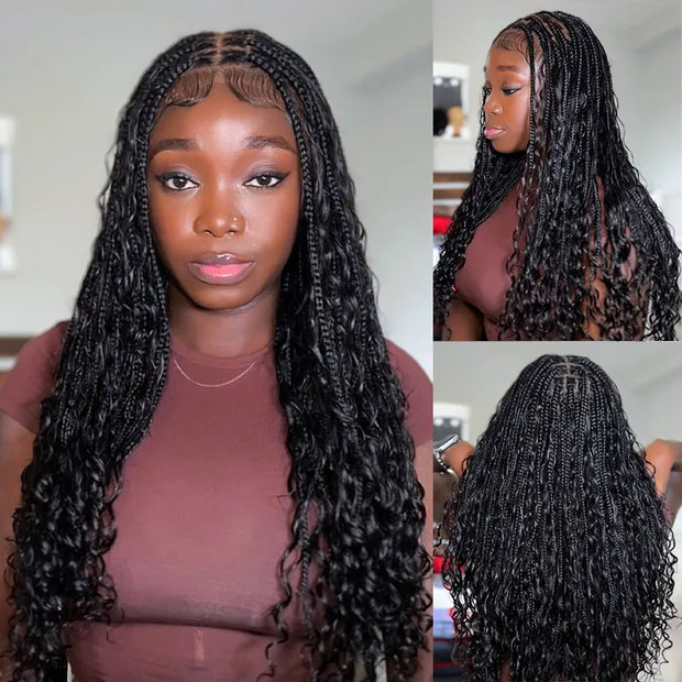 Full Lace Knotless Boho Curls Braided Long Wig