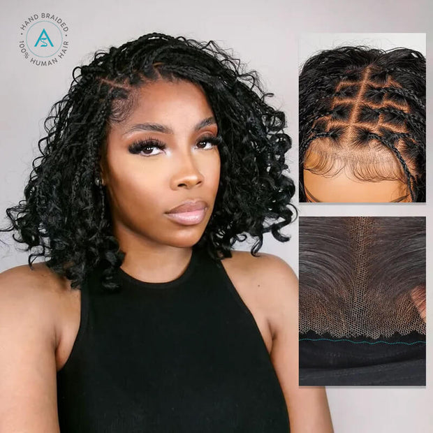 Boho Braids Water Wave Glueless 6x4.5 Closure Lace with Braided Top Human Hair Wig Pre-Cut Lace