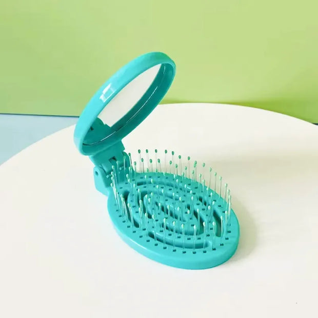 500 Points | Folding Hair Brush with Mirror Portable Compact Hair Brush Easy to Carry