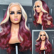 Hot Burgundy With Blonde Highlight Lace Frontal Wig Ashimary New Arrival