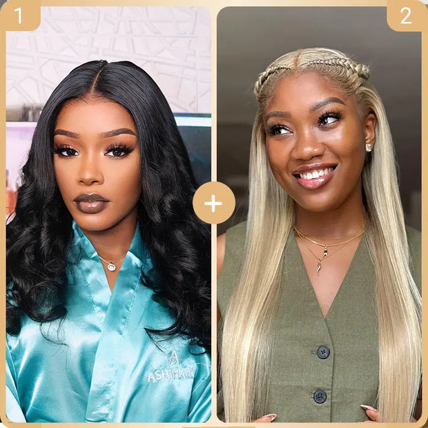2 Wigs Set | 13x6 Full Lace Body Wave Wig with Pre-cut Lace + 13x4 Lace Transparent Customized Blonde Balayage Straight Wig