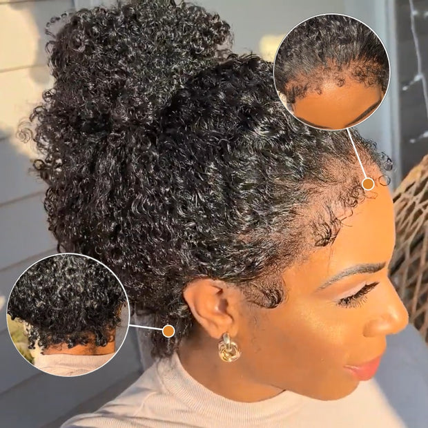 Flash Sale 4C Kinky Edges Curly Hair Transparent HD Lace Front Wigs With Realistic Hairline