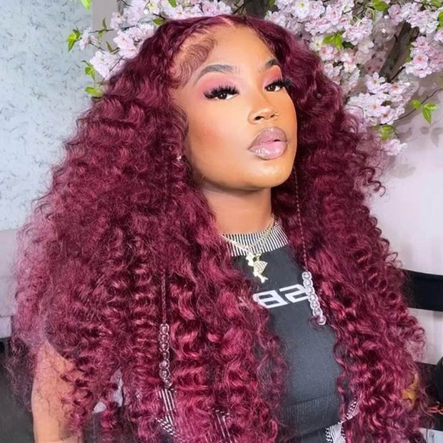 Deep Wave 99J Burgundy Virgin Hair Lace Frontal Wig