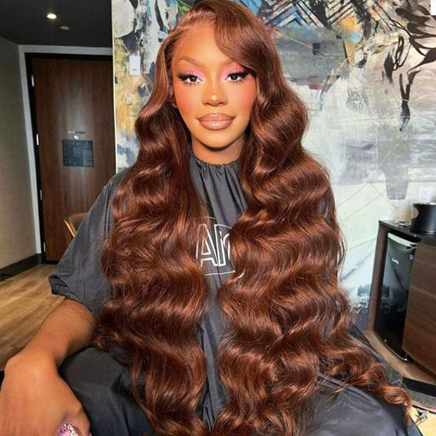 Chestnut Brown Body Wave Pre-plucked Lace Human Hair Wig