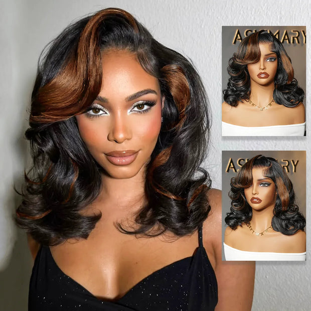 Black Camarel Blonde Highlights Pre-Styled Bouncy Body Wave