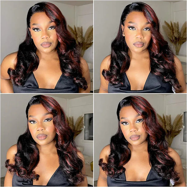 Cherry Red Highlight Layered Cut Body Wave Wig