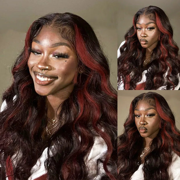 Cherry Red Highlight Layered Cut Body Wave Wig