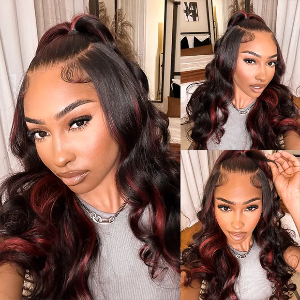 Cherry Red Highlight Layered Cut Body Wave Wig