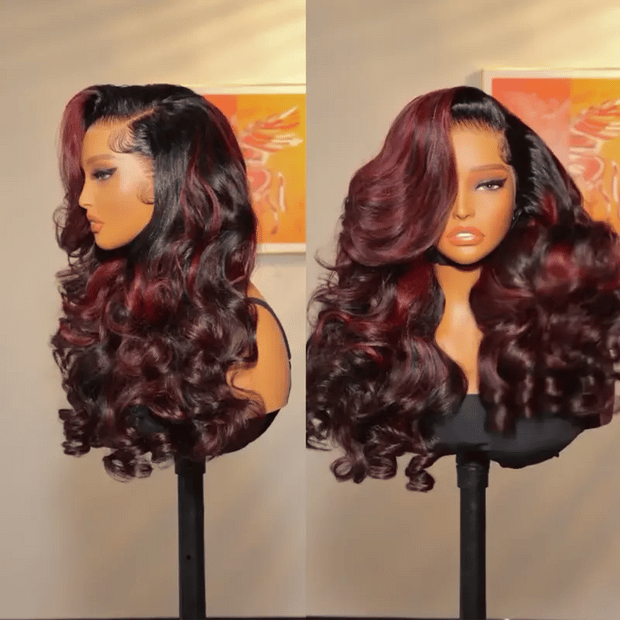 Cherry Red Highlight Layered Cut Body Wave Wig