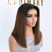 Flash Sale Highlight Bob Yaki Straight Human Hair 180% Density Pre Bleached Tiny Knots Glueless Wig