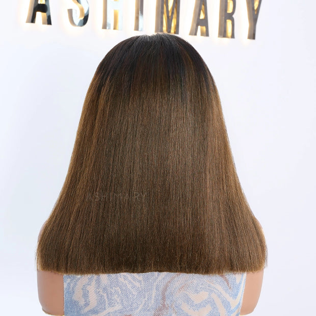Flash Sale Highlight Bob Yaki Straight Human Hair 180% Density Pre Bleached Tiny Knots Glueless Wig