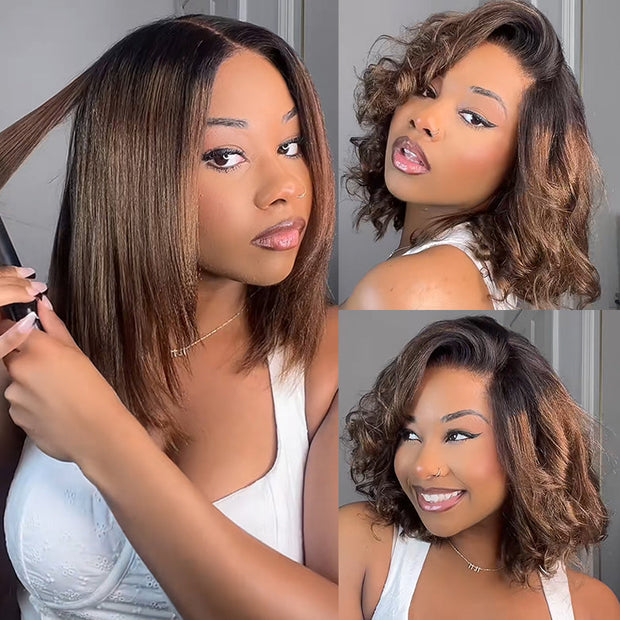 Flash Sale Highlight Bob Yaki Straight Human Hair 180% Density Pre Bleached Tiny Knots Glueless Wig