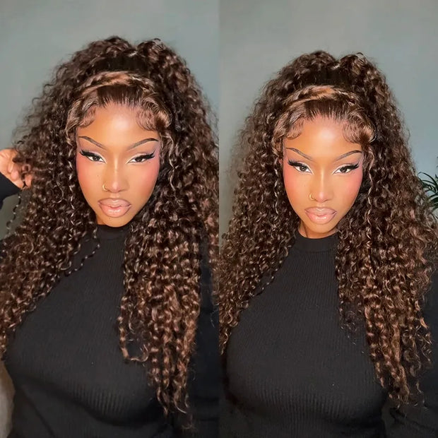 Flash Sale 360 Lace Frontal With Invisi Strap Chocolate Brown Water Wave Glueless Wig
